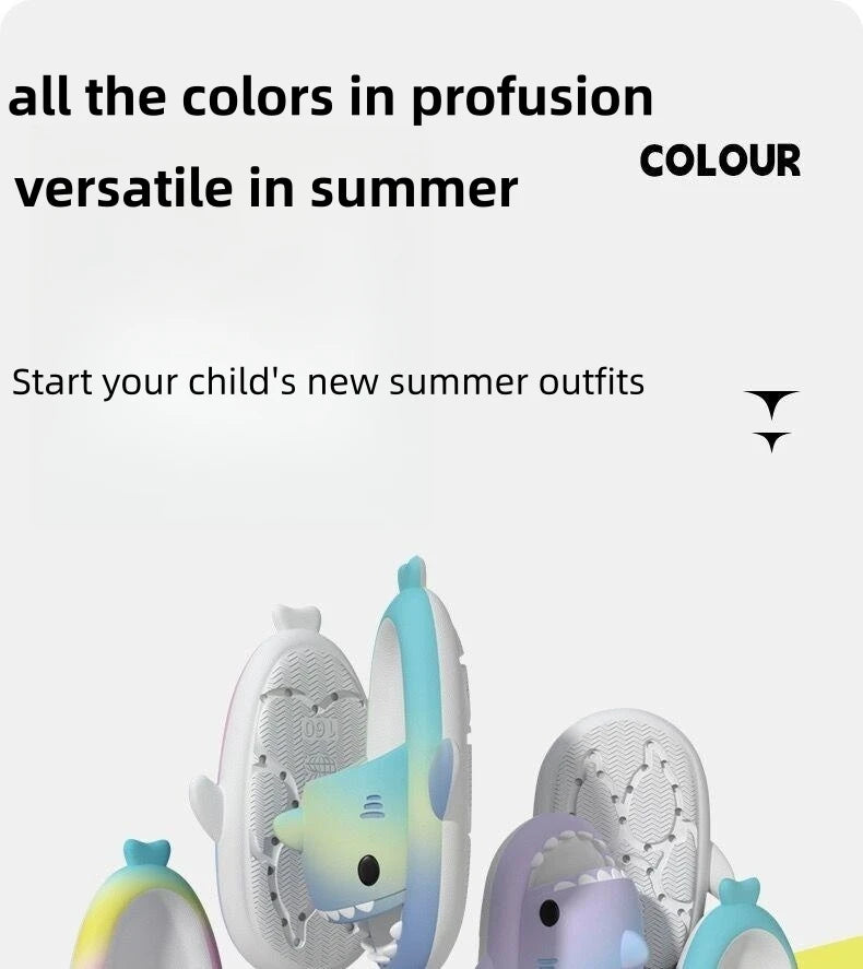 Gradient Color Shark Slippers Summer Kids Cute Sandals Women Men EVA Non-slip Thick Slides Girls Boys Beach Shoes Home Flip Flop