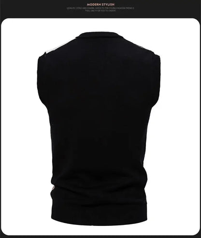 New Knitted Thread Men's Fashion Embroidery Color Matching V-neck Sleeveless Sweater Casual Lining Vest Men's Top