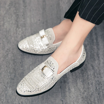 Casual Men Shoes Men Loafers Luxury Brand Rhinestones Italy Fashion Male Designer Wedding Elegant Moccasins Slip-On Driving Shoe