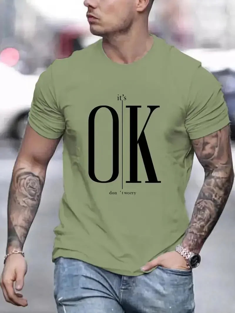 'It's Okay, Don't Worry 'Men's Casual Slightly Stretched Round Neck Pattern Cotton T-shirt Summer Men's Clothing Free Shipping