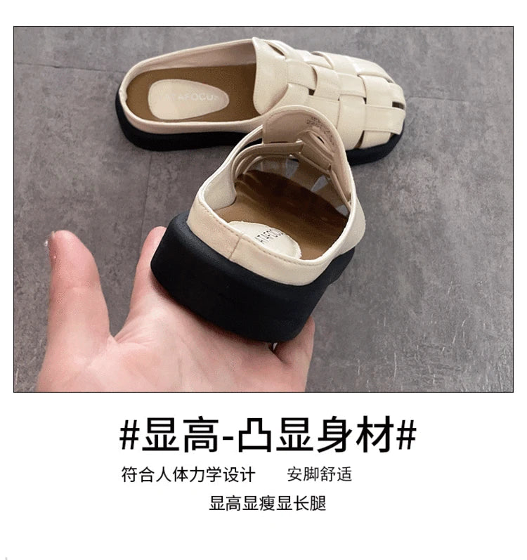 Luxucy Weave Hollowed Out Breathable Non Slip Sandals Summer New Slides Flats Travel Holiday Beach Shoes Walking Casual Mules