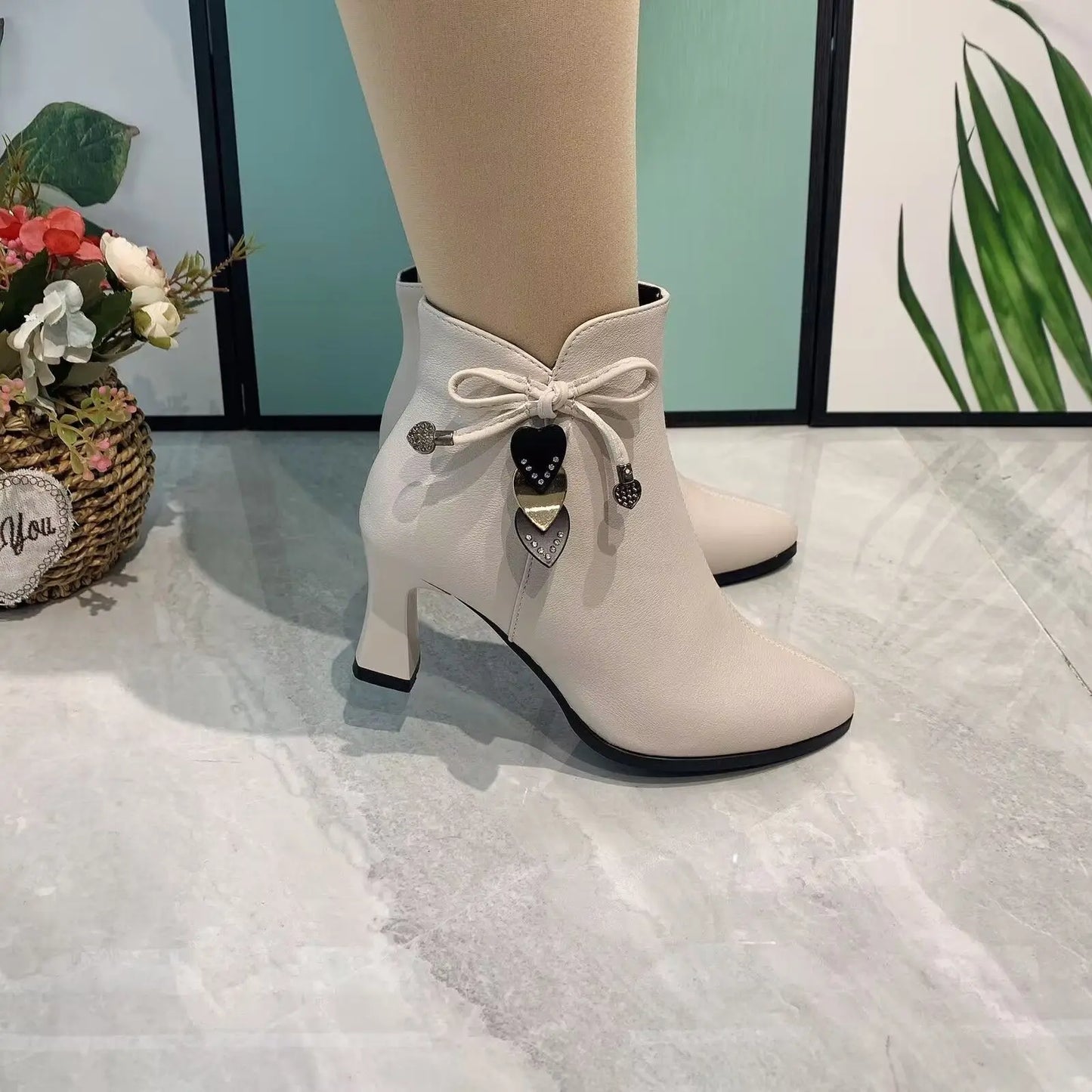 2023 high-heeled boots female spring and autumn single boots new women's shoes zip white waterproof Taiwan high-heeled shoes