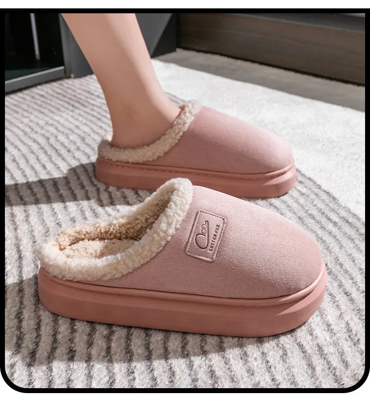 Comwarm Winter Plush Slippers For Women Indoor Antiskid Warm Cotton Slippers Fur Fluffy Flat Home Slides Lady Casual Furry Shoes