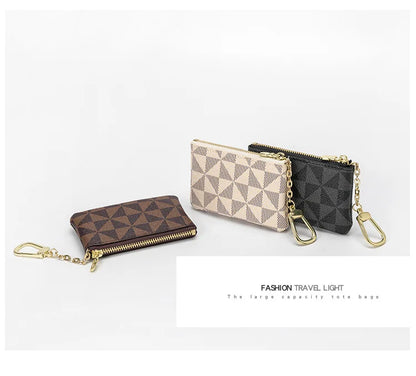 Luxury Designer Coin Key Storage Bag with Chain Women Mini Coin Purse Plaid Leather Small Zipper Wallet Ladies Keychain Purses