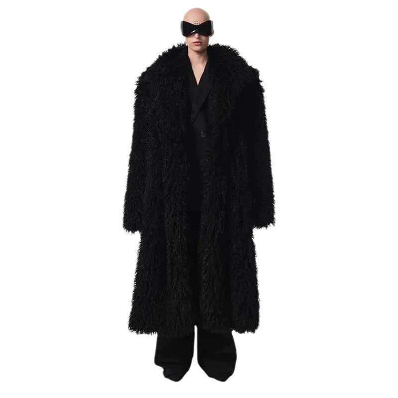 Men and women's lamb fur coat beach wool long coat toka roll wool trench coat