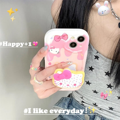 Hello Kitty Grip Tok Holder Wave Soft Phone Case for Samsung A05S A15 A04E A14 A24 A34 A54 A13 A33 A53 A22 A32 A52 M14 M34 M54