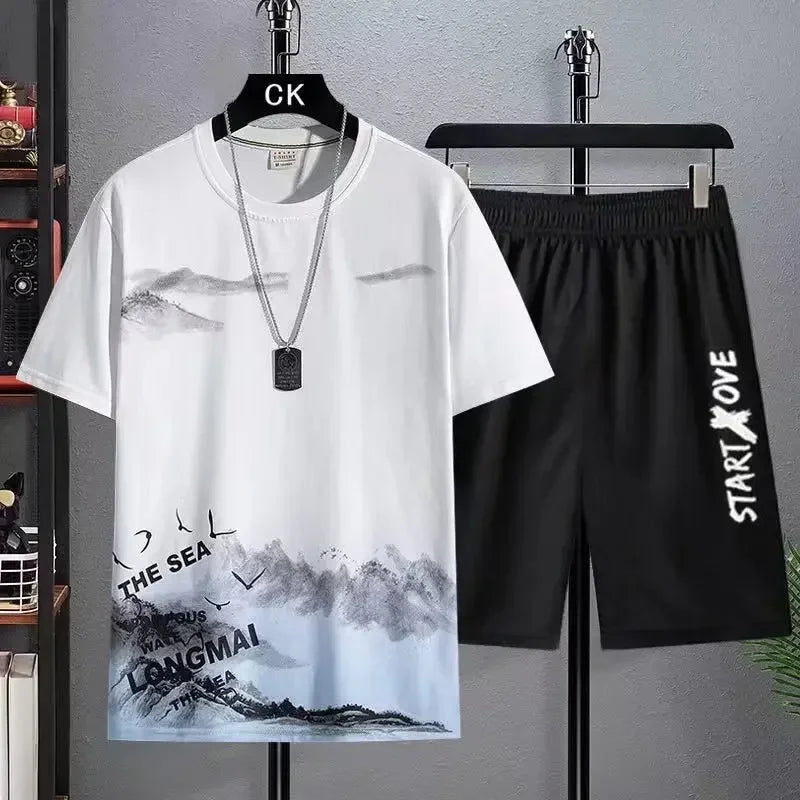 Youth quick-drying shorts Suits for men Summer Shorts Set casual thin Student Short Sleeve 2 Piece Set Tracksuits Men Clothing