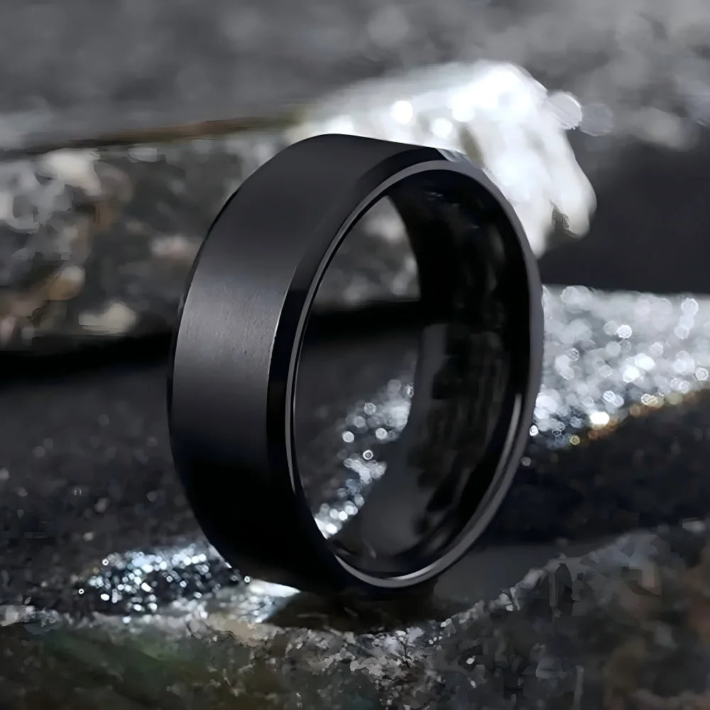 Anello con ciondolo alla moda per uomo e donna in acciaio inossidabile, anelli neri, matrimonio, fidanzamento, accessorio maschile opaco di alta qualità