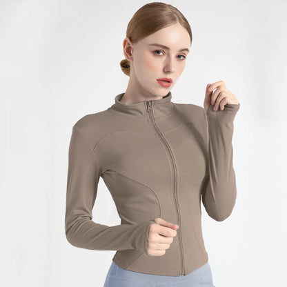 Slim Tracksuit Workout Top Female Training Jackets Zipper Long Sleeve Yoga Running Sports Coat