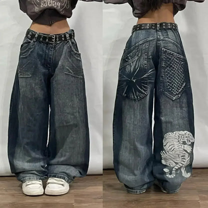 Street Fashion Trend Washed Vintage Jeans Women Y2K New Harajuku Casual Joker Straight Wide Leg Pants Couple Punk Rock Trousers