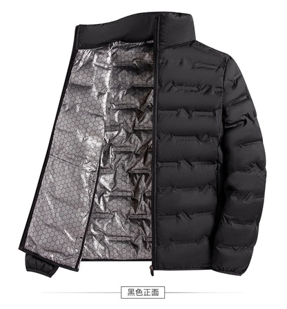 Graphene Self-heating Down Jacket Men Solid Windproof Pleated Down Jackets Stand Collar Classical Warm Winter Jackets Male