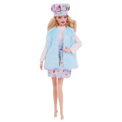 30CM&11.8Inch Doll Clothes Plush Coat + Dress+Hat ,T-shirt Set Suitable Fashion Outfit Casual Clothing Free Glasses Gift