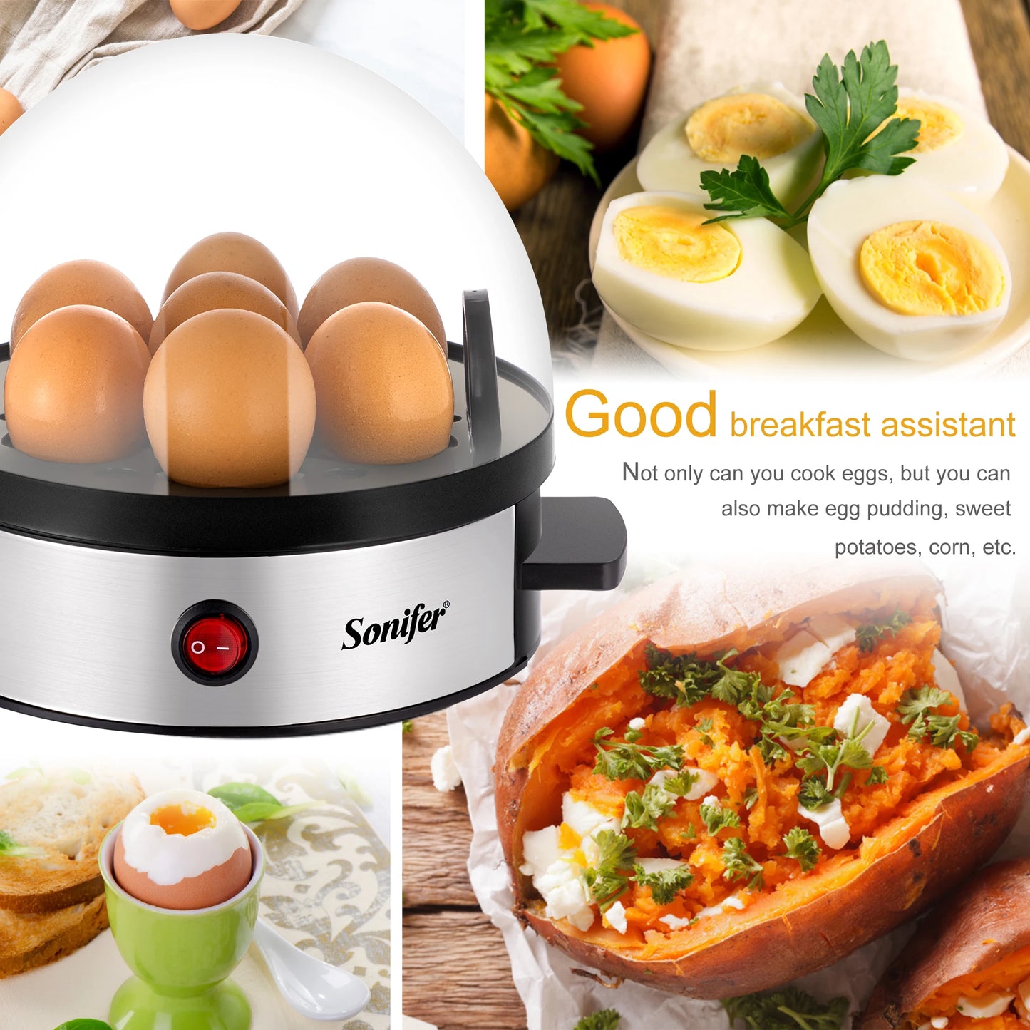 Convenient Egg CookerElectric Egg Cooker 7pcs Egg SteamerEgg CookerKitchen Cooking ToolsEgg CookerAuto-Off Function 350W Sonifer