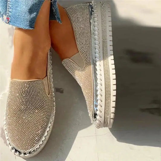 2024 spring new Women's Outdoor Fashion Shoes thick soled Rhinestone Platform flat Shoes Casual Comfor Female versatile Shoes