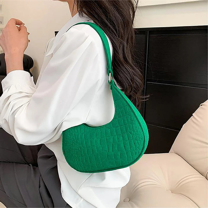 Candy Color Advanced Design Texture Armpit Handbags Felt Shoulder Bags For Women Women's Subaxillary Bag Purses Crescent Bag