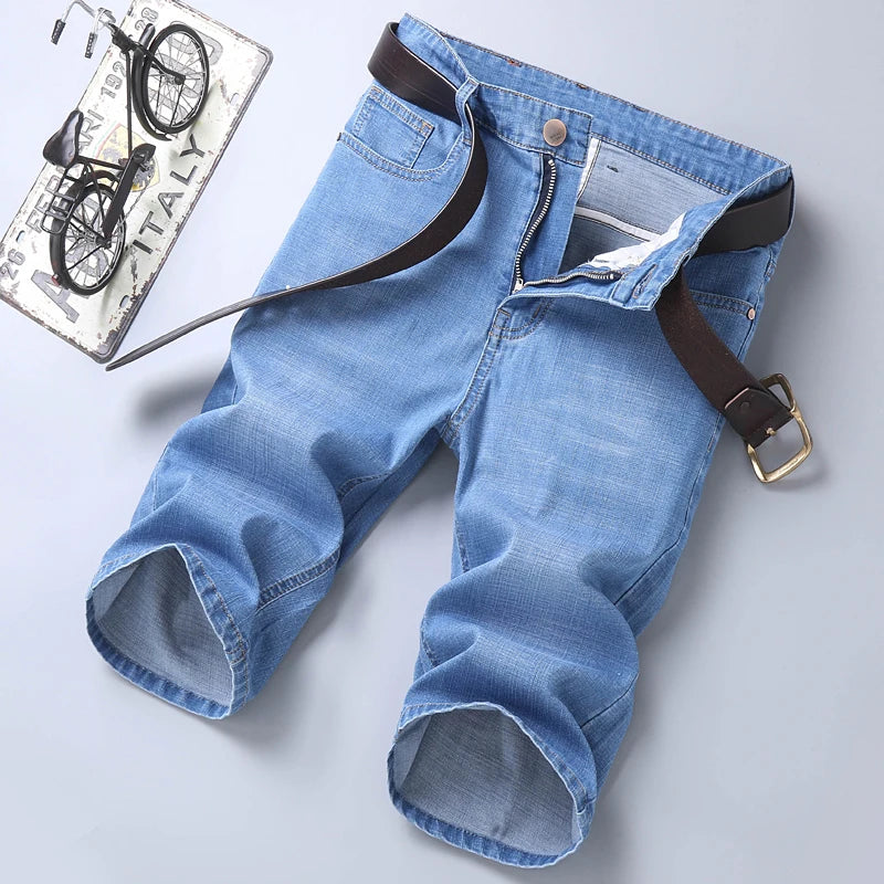 2024 Summer Men'S Thin Slim-Fit Denim Shorts Business Casual Fashion All-Match Stretch Loose Cropped Trousers Male Brand Jeans