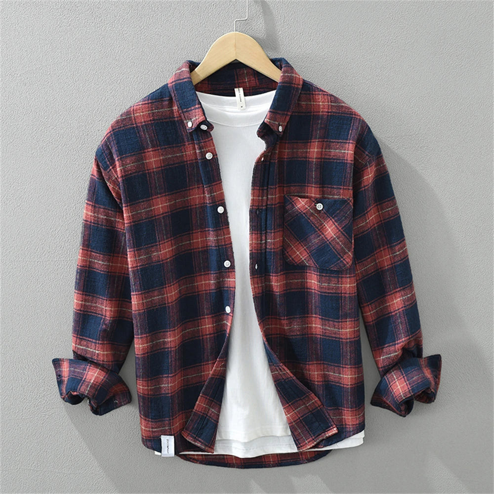 Autumn mens check shirt cotton long sleeve men's clothing fasion 2024 soft casual shirts for men loose plaid Young men tops