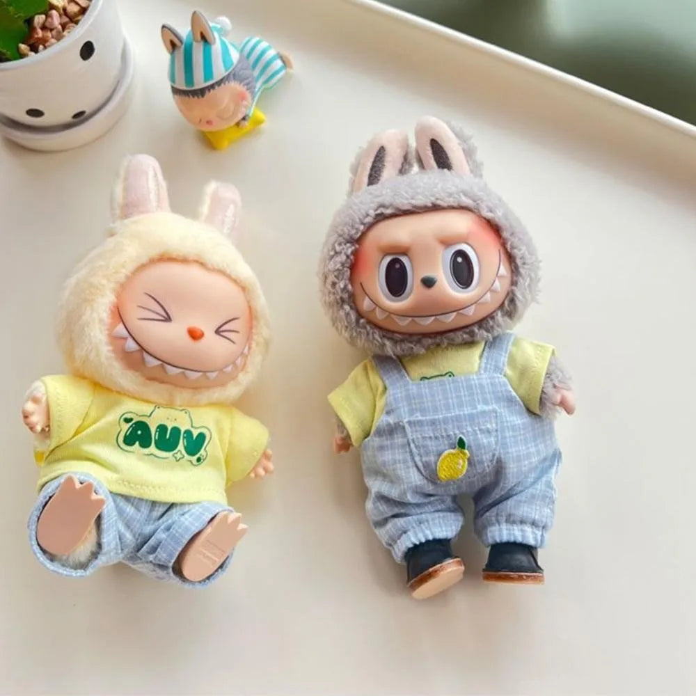 For 17cm Labubu Clothes Fashion Doll Clothes  Dolls Accessories Casual checkered overalls Labubu Daily Outfit