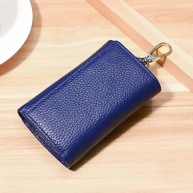 New Key Holder Wallet Genuine Leather Unisex Solid Key Wallet Organizer Bag Car Housekeeper Wallet Card Holder Keychain Leather