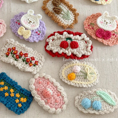 Lovely Sweet Hair Clips Wool Knitted Flower Barrettes Hairpins for Kids Girls Candy Crochet Cartoon Headwear Hair Accessories