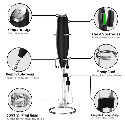 Hand Blender Electric Egg Beater Milk Frother Handheld, Mini Electric Drink Mixer Foamer with Stand for Coffee Lattes