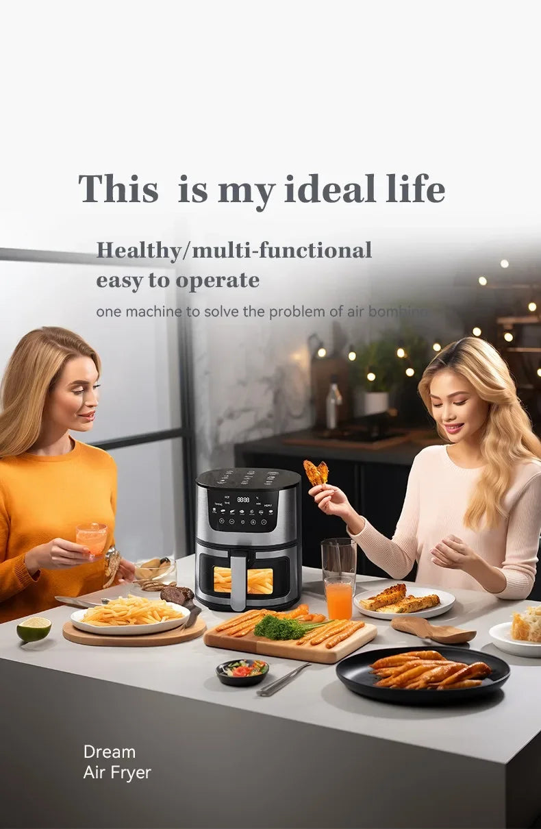 7L Electric Air Fryer Smart Multi-function Hot Convection Oven Deep Fryer Without Oil LED Touch Control 1400W Visible Window