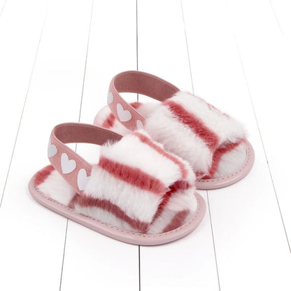 Baby Tie-Dye Fluffy Casual Shoes Toddler Shoes Elastic Plush Garden Sandals Children'S Outdoor Walking Casual Shoes For 0-1Y