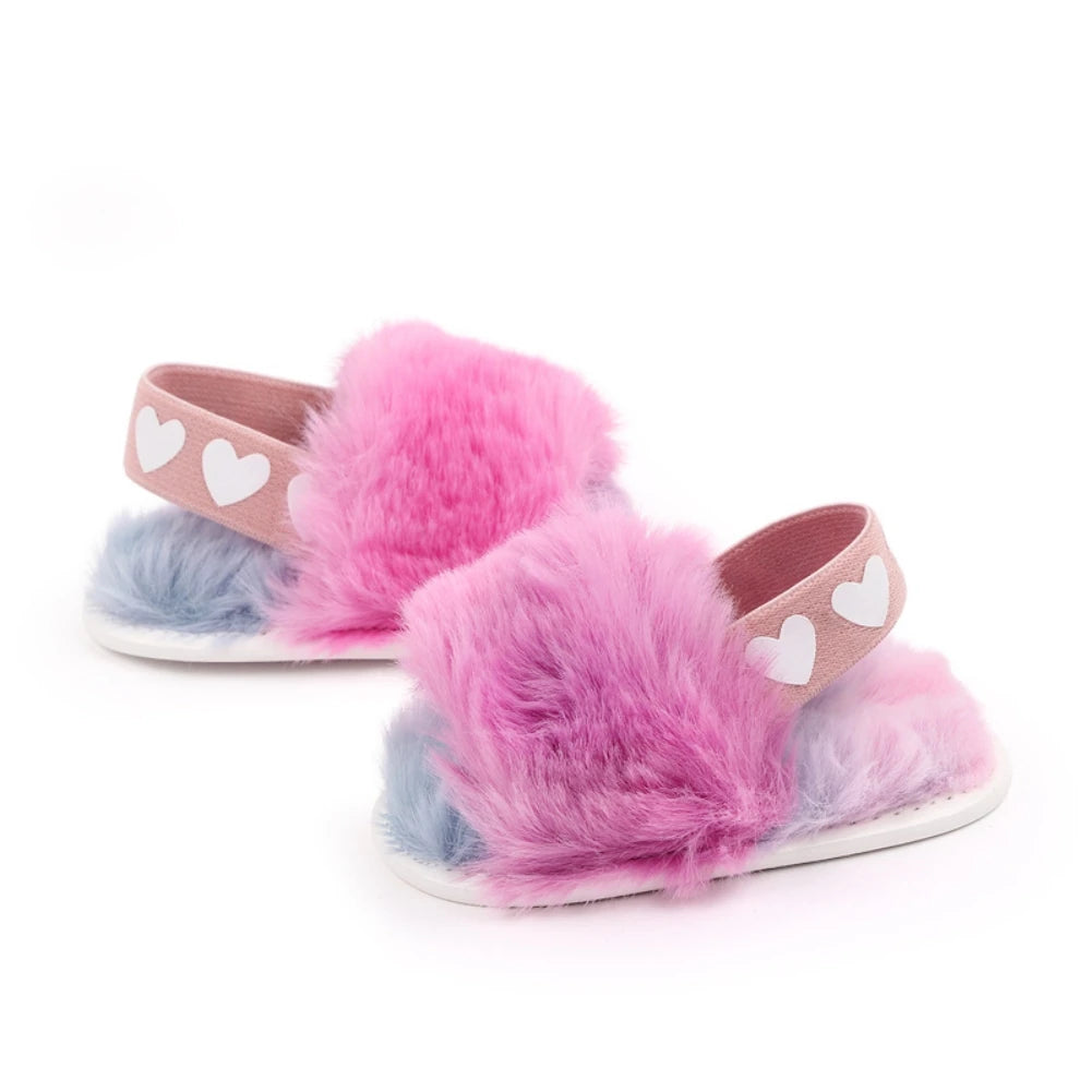 Baby Tie-Dye Fluffy Casual Shoes Toddler Shoes Elastic Plush Garden Sandals Children'S Outdoor Walking Casual Shoes For 0-1Y