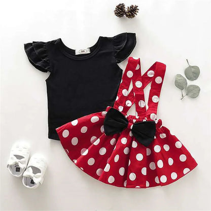 2Pcs/Set Cartoon Polka Dot Baby Girl Evening Dresses Bow Kids Birthday Party Princess Toddler Children Clothes Suit 0 To 4 Years