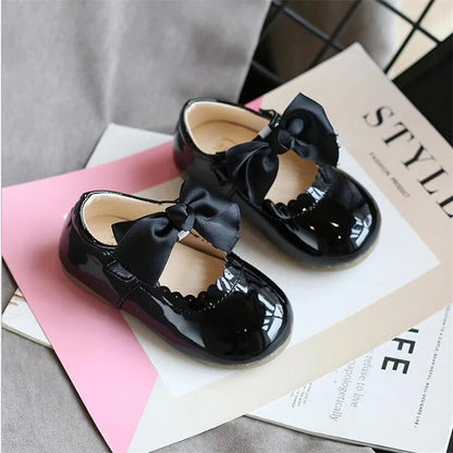 Newest Spring Autumn Baby Girls Fashion Patent Leather Big Bow Princess Mary Janes Party Shoes Solid Color Student Flats Shoes