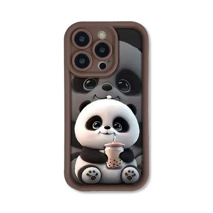 1 PC Milk Tea Panda Mobile Phone Soft Case Suitable for iPhone 16 Pro Max 15 14 13 11 Simple Protective Cover