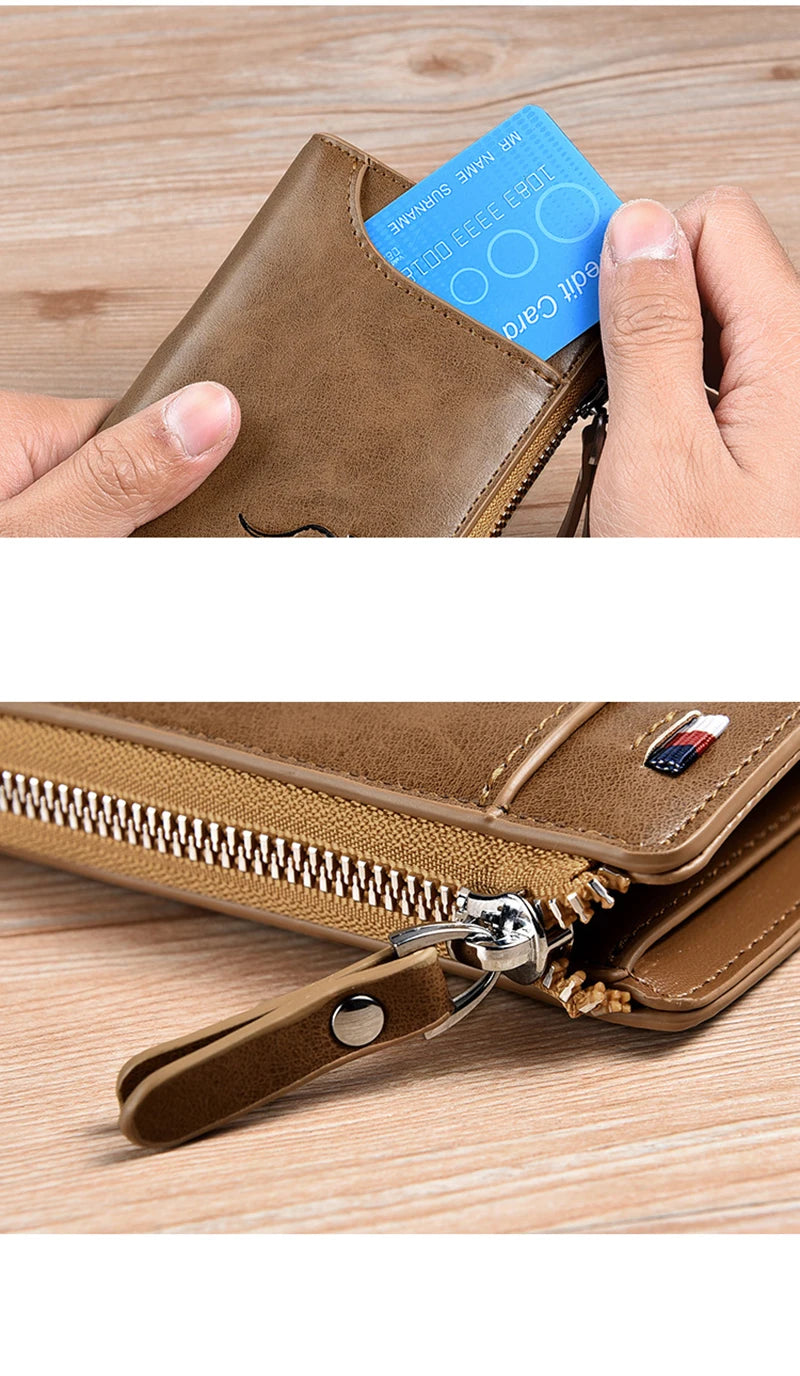 Mens Wallet Leather Business Card Holder Zipper Purse Luxury Wallets for Men RFID Protection Purses Carteira Masculina Luxury