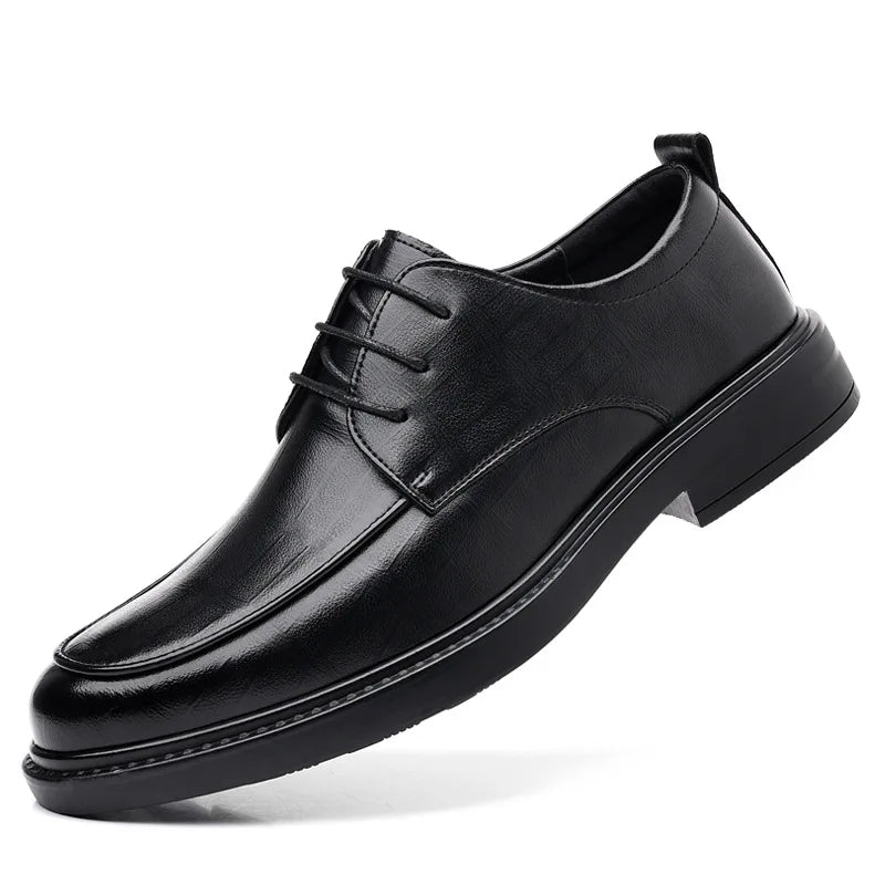 New Men's Formal Shoes Genuine Leather Fashion Dress Shoes Men‘s Italian Style Business Office Wedding Solid Color Lace Up Shoes