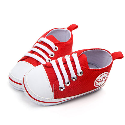 0-18months Unisex Baby Canvas Shoes Soft Sole First Walkers Sneaker Infant Girls And Boys Lace-Up Anti-Slip Flat Shoes