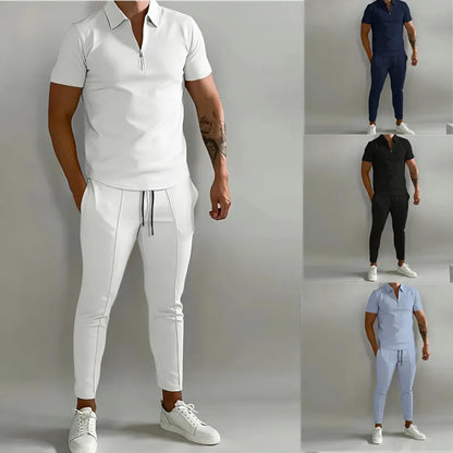 2024 Summer Short-sleeved Men's Fashion Slim-fit Trend Suit Youth Leisure Fitness Sports Men's suit