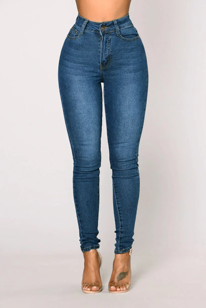 Women Jeans Denim Pencil Pants High Waist Ankle Length Slim Fit Washing Solid Streetwear Sexy Button Pockets Zipper Y2k Bodycon