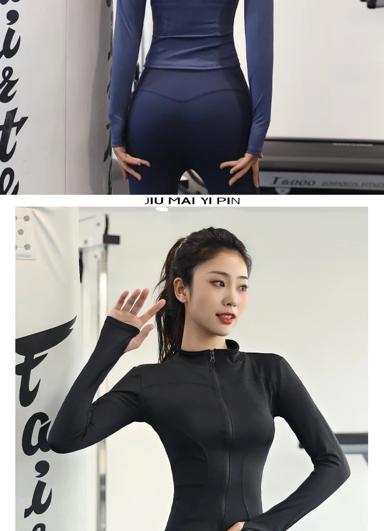 Slim Tracksuit Workout Top Female Training Jackets Zipper Long Sleeve Yoga Running Sports Coat