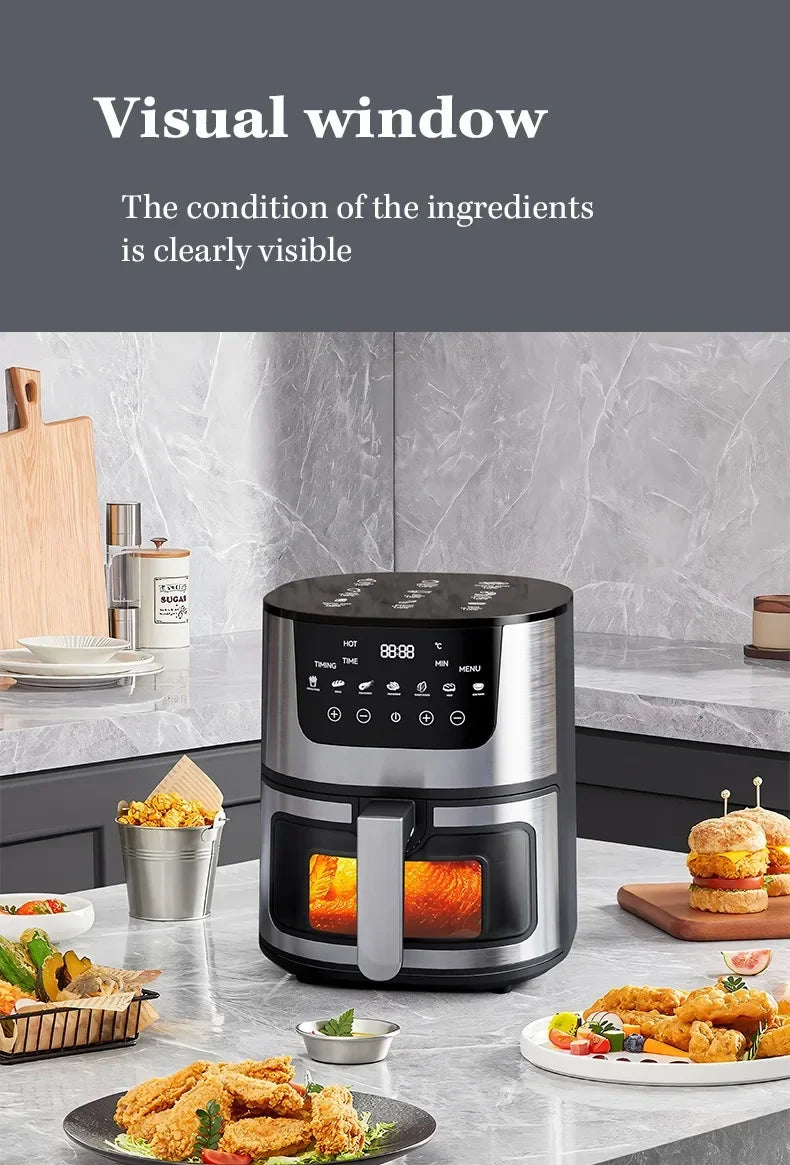 7L Electric Air Fryer Smart Multi-function Hot Convection Oven Deep Fryer Without Oil LED Touch Control 1400W Visible Window