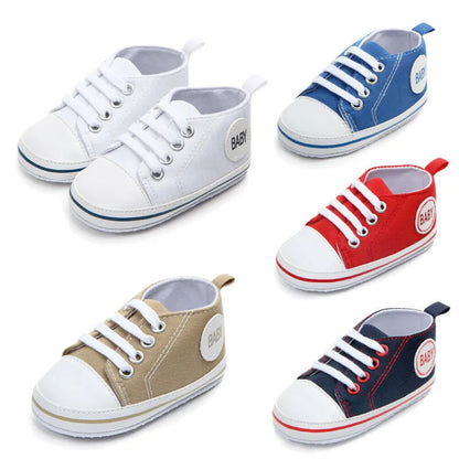 0-18months Unisex Baby Canvas Shoes Soft Sole First Walkers Sneaker Infant Girls And Boys Lace-Up Anti-Slip Flat Shoes