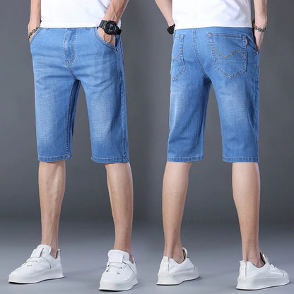 2024 Summer Men'S Thin Slim-Fit Denim Shorts Business Casual Fashion All-Match Stretch Loose Cropped Trousers Male Brand Jeans