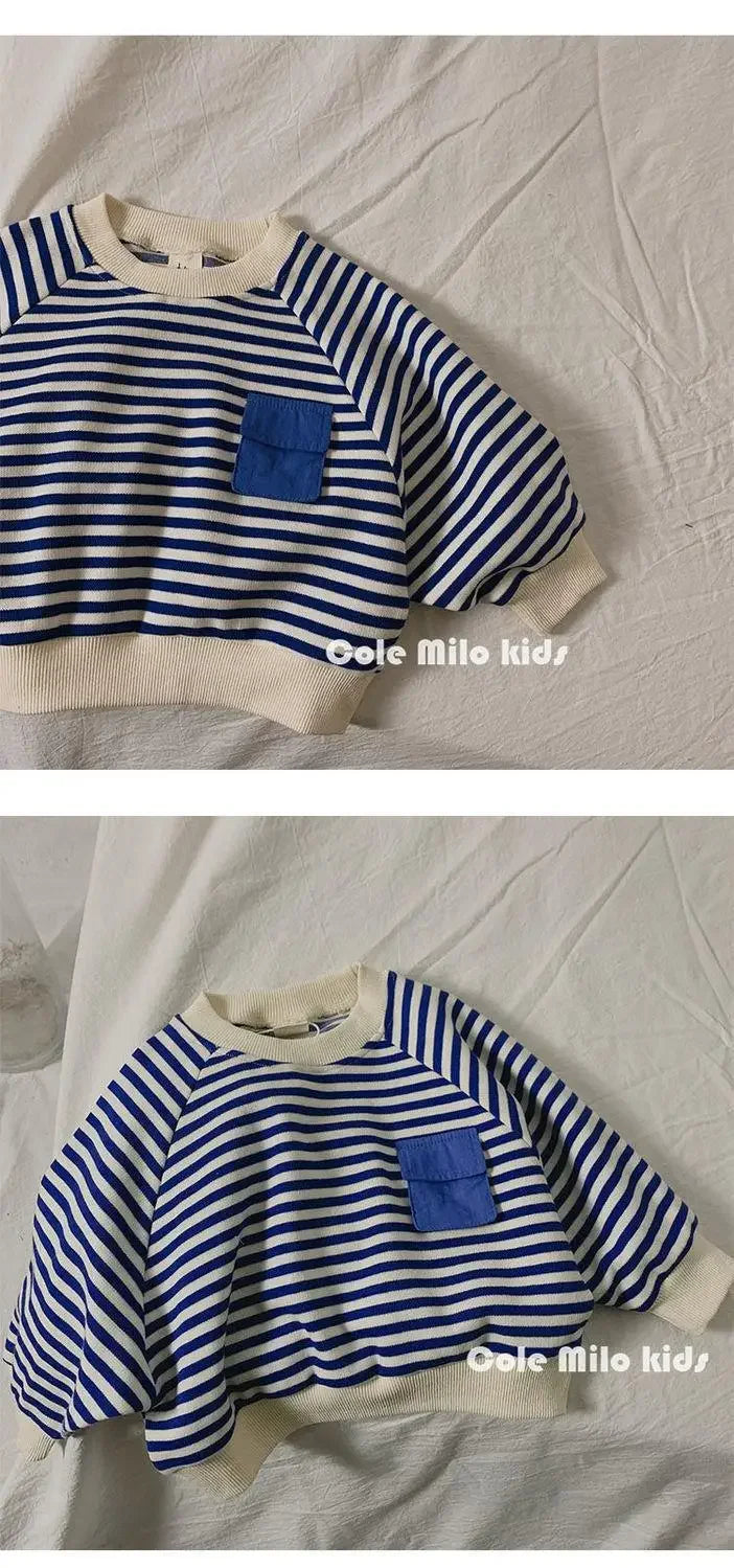 Spring Autumn Stripe Long Sleeves Sweatshirt Kids Boys' Loose Bat Sleeves Tops Girls'  Baby Boy Clothes