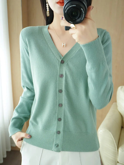 Early Autumn New Andy Cashmere Knit Cardigan V-Neck Solid Color Fashion High-Grade Comfortable Loose Casual Knitwear -GH021