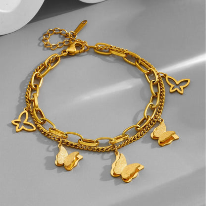 Kuziduocai Statement 316L Stainless Steel New Fashion Jewelry Elegant Style Many Butterflys Charm Thick Chain Bracelet For Women