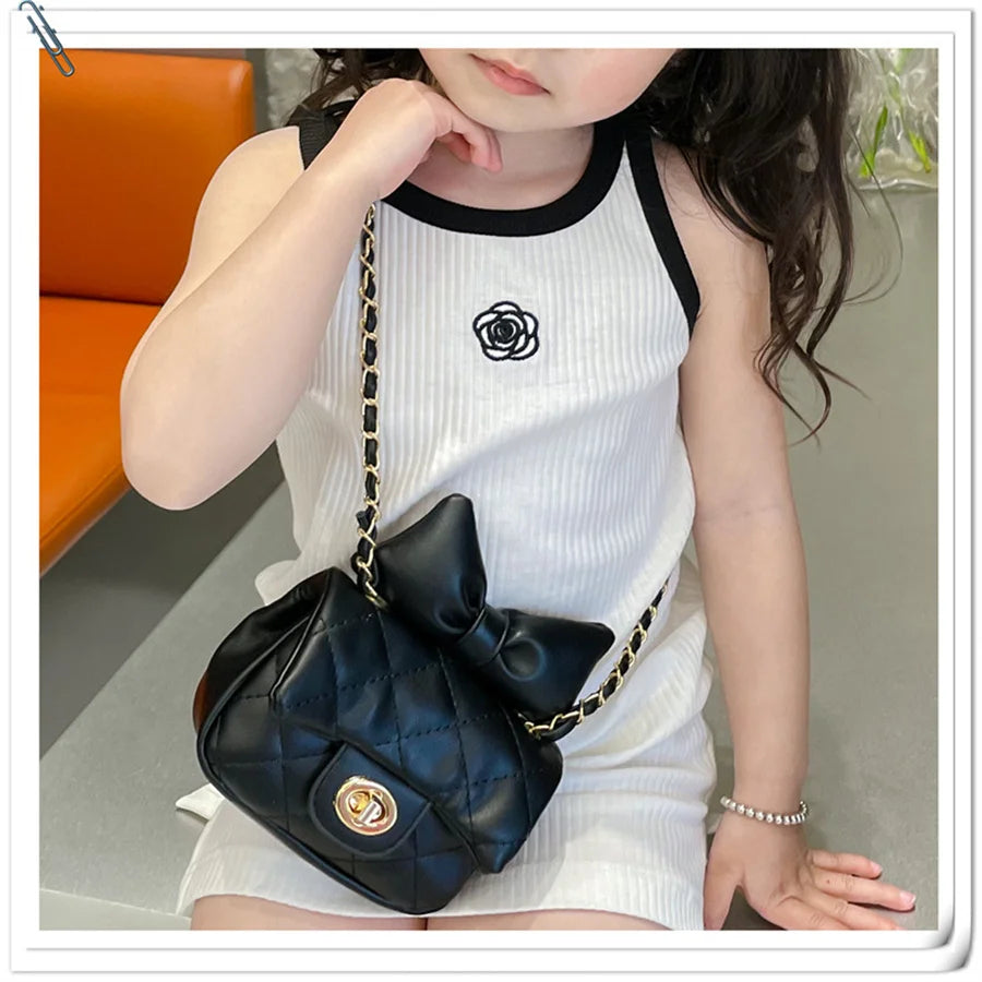 Kids Mini Designer Luxury Shoulder Bag Toddler Princess Baby Girls Pink Bow Handbag Little Girl Cute Crossbody Purse