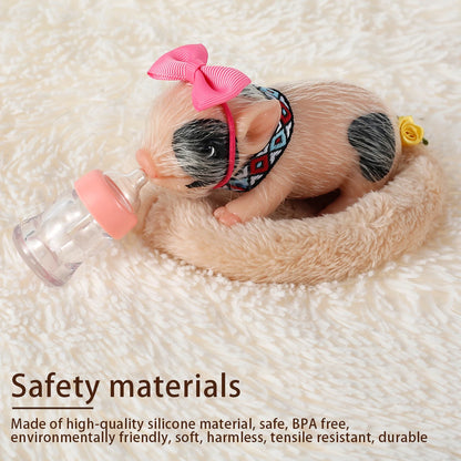 5/6 Inch Silicone Pig Doll Toy Mini Soft Lifelike Silicone Pig Doll Miniature Reborn Silicone Pig With Accessories For Kids Gift