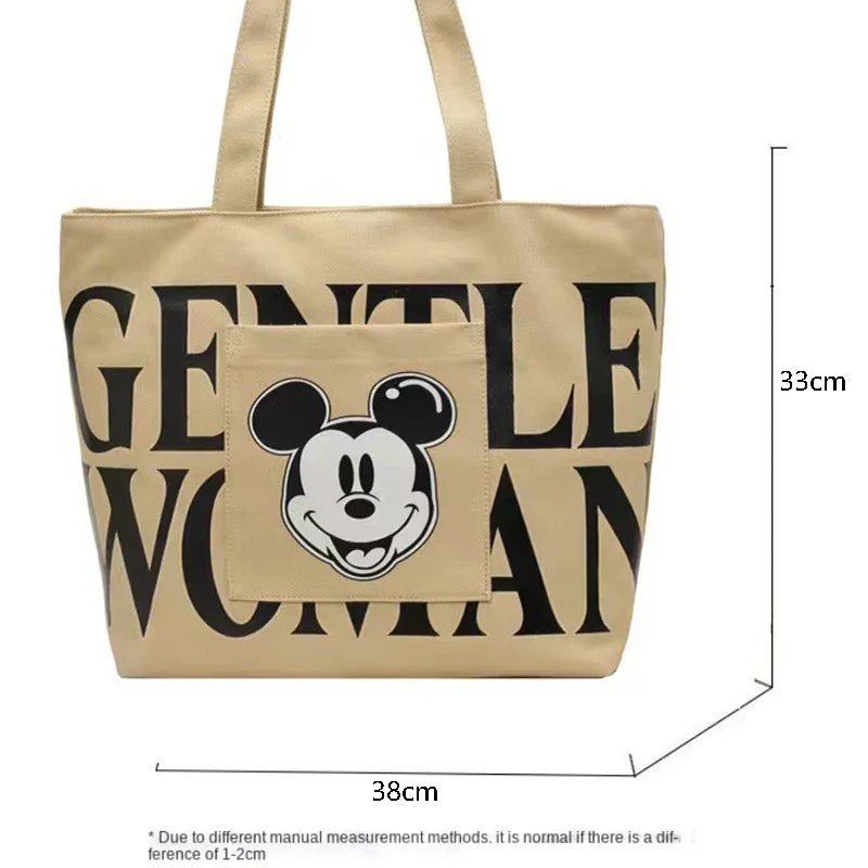 Disney Large Capacity Canvas Bag Women's 2025 New Mickey Cartoon Versatile Shoulder Bag Student Class Commuting Tote Bag