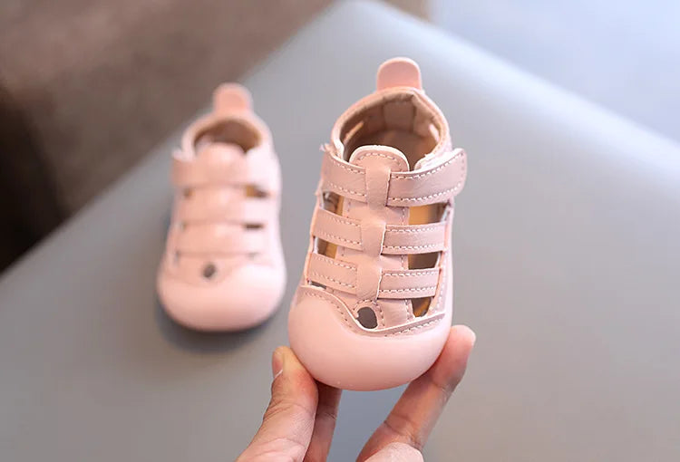 Baby Sandals Summer Infant Beach Shoes Baby Boy Girl Sandals Newborn First Walkers Soft PU Leather Close-toed Sandals For Baby