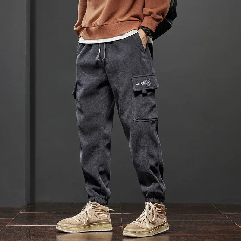 Spring Autumn New Style Elastic Waist Casual Pants for Men Stretch Straight Drawstring Harem Jogging Sports Long Pants Male