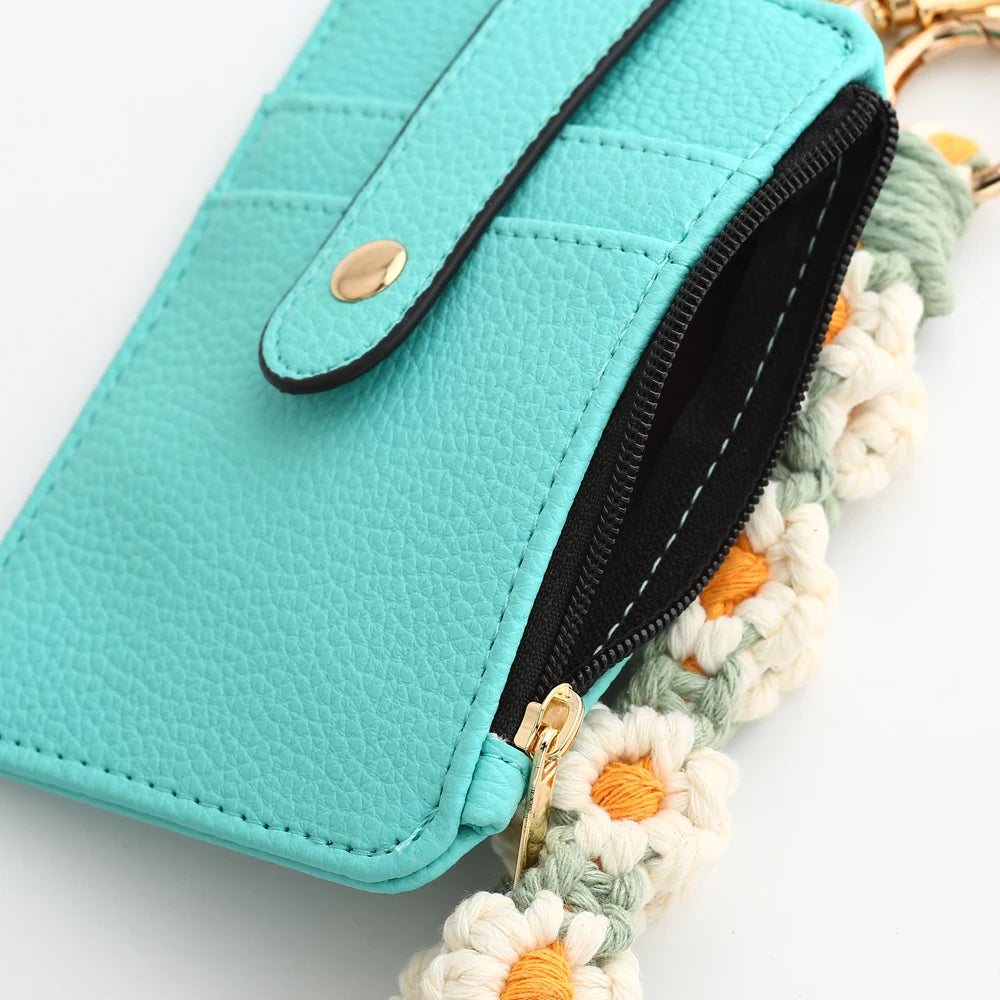 Fashion multifunctional Pattern Credit Card Bag Pu Leather Coin Purse Women Silicone Bead Bangle Keychain