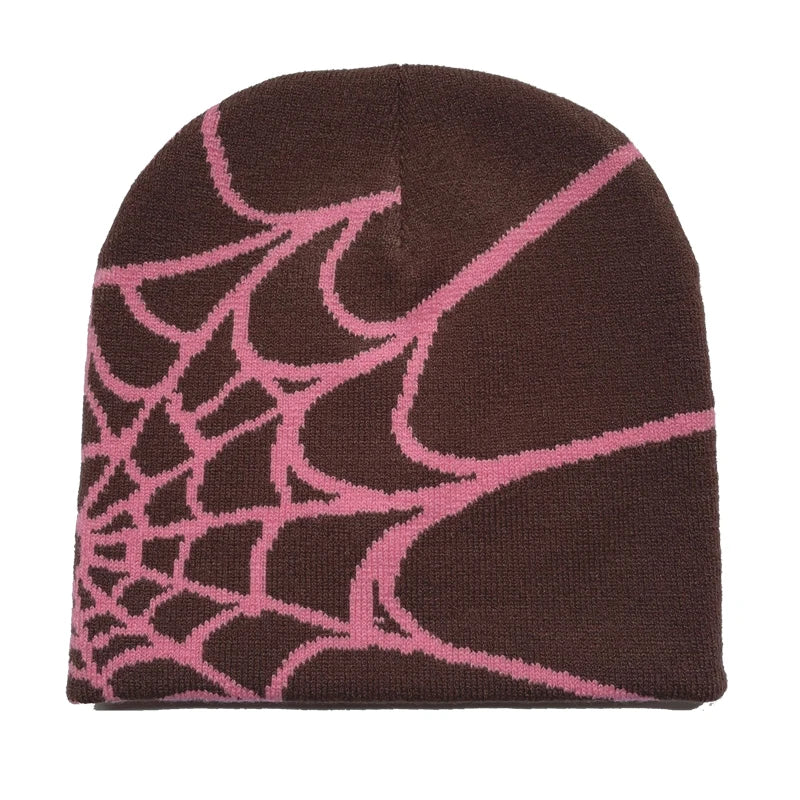 Y2K Gothic Spider Pattern Wool Acrylic Knitted Hat Women Beanie Winter Warm Beanies Grunge Hip Hop Casual Skullies Outdoor Cap